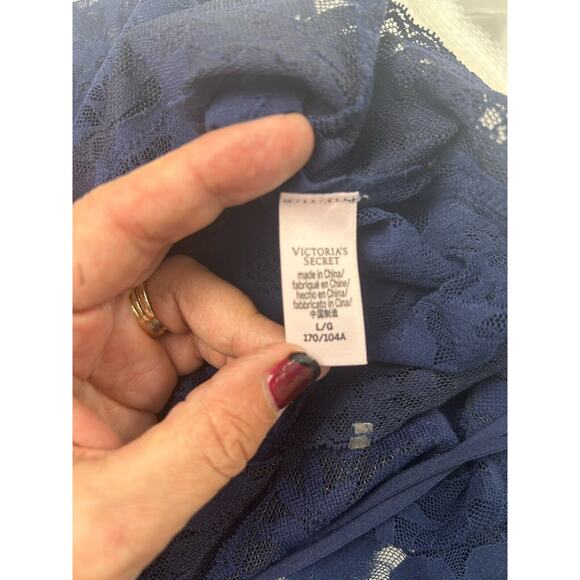 Victoria's‎ Secret Blue Lace Slip Dress Babydoll Negligee Chemise Sheer Size L - Picture 8 of 11